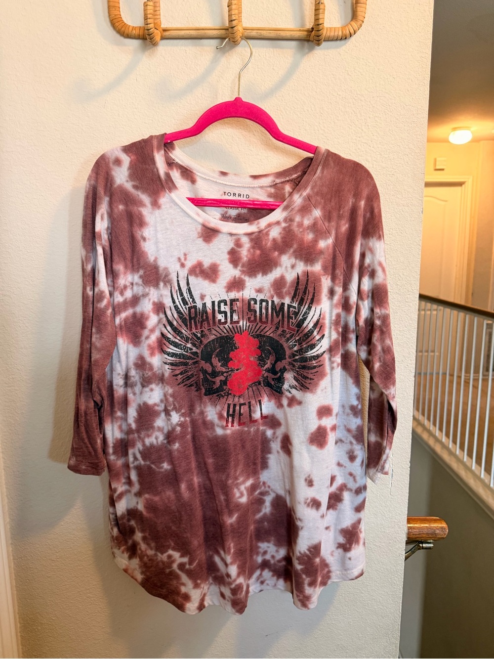 torrid Brown and White Tie-Dye Raglan Graphic Tee